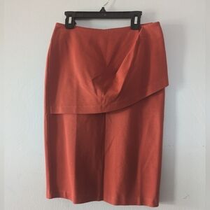 CAbi Orange Knit Pencil Skirt Size 2 Overlay Detail Workwear Chic Style 3099